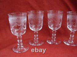 SAINT LOUIS, LEONA MODEL, SET OF 6 ENGRAVED CRYSTAL WINE GLASSES, 19th CENTURY