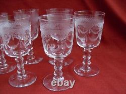 SAINT LOUIS, LEONA MODEL, SET OF 6 ENGRAVED CRYSTAL WINE GLASSES, 19th CENTURY