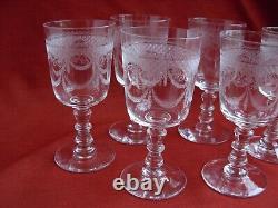 SAINT LOUIS, LEONA MODEL, SET OF 6 ENGRAVED CRYSTAL WINE GLASSES, 19th CENTURY