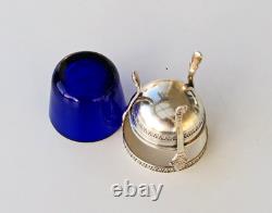 SALERON Solid Silver and Blue Crystal Salt Cellar, Empire Period, 19th Century