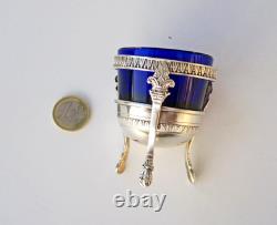 SALERON Solid Silver and Blue Crystal Salt Cellar, Empire Period, 19th Century