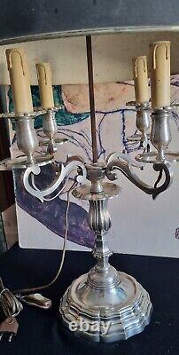 SILVER EMPIRE PERIOD BOUILLOTTE LAMP H82cm DIAM 54cm LAMPSHADE