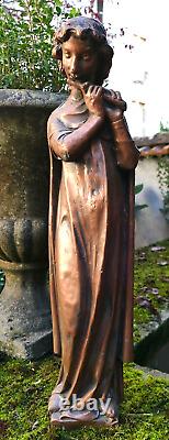 STATUE Very Ancient Copper Wall Sculpture of Musical Angels High Time