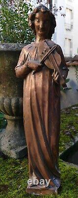 STATUE Very Ancient Copper Wall Sculpture of Musical Angels High Time