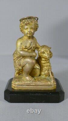 Saint Enfant À L'agneau, Bronze Doré Époque XIX Ème