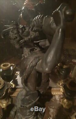 Satyr Drinking Bronze Sculpture After Clodion Time Nineteenth Century