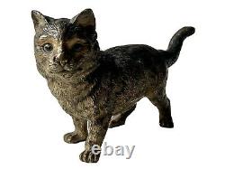 Sculpture Bronze Of Vienna Polychrome Signed Geschützt Chat Chaton Epoque XIX Ème