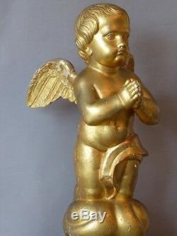 Sculpture Golden Wood, Grand Angel In Prayer Altar Of Base, Time XIX