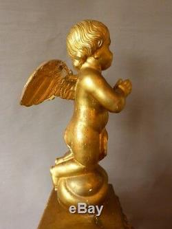 Sculpture Golden Wood, Grand Angel In Prayer Altar Of Base, Time XIX