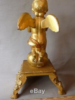 Sculpture Golden Wood, Grand Angel In Prayer Altar Of Base, Time XIX