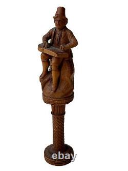 Sculpture The Old Player Character & Musician Wood Sculpted Age XIX