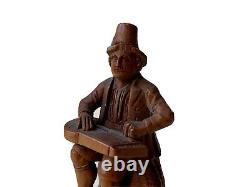 Sculpture The Old Player Character & Musician Wood Sculpted Age XIX