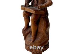 Sculpture The Old Player Character & Musician Wood Sculpted Age XIX