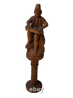 Sculpture The Old Player Character & Musician Wood Sculpted Age XIX