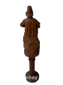 Sculpture The Old Player Character & Musician Wood Sculpted Age XIX