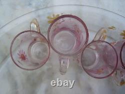 Service liqueur enameled glass floral decor carafe 19th century glasses