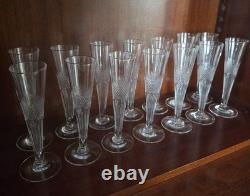 Set of 14 Crystal Champagne Flutes, Empire/Restauration Period, Early 19th Century