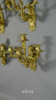 Set of 4 Gilded Bronze Appliques from the Restoration Period of Charles X, Early 19th Century.