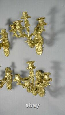 Set of 4 Gilded Bronze Appliques from the Restoration Period of Charles X, Early 19th Century.