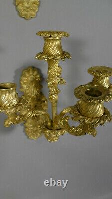 Set of 4 Gilded Bronze Appliques from the Restoration Period of Charles X, Early 19th Century.