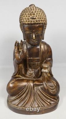 Shakyamuni Buddha bronze with raised hand Abhaya Mudra, sculpture from the late 19th century
