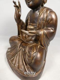 Shakyamuni Buddha bronze with raised hand Abhaya Mudra, sculpture from the late 19th century