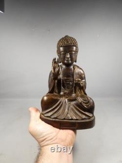 Shakyamuni Buddha bronze with raised hand Abhaya Mudra, sculpture from the late 19th century