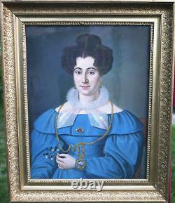 Sheep Large Portrait of a Woman Charles X Period 19th Century Pastel Signed