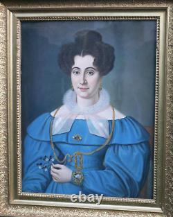 Sheep Large Portrait of a Woman Charles X Period 19th Century Pastel Signed