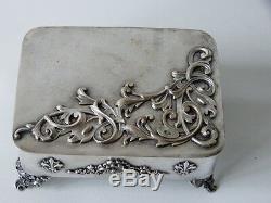 Silver Metal Box, Acanthus Leaves And Flowers Lys Era XIX