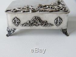 Silver Metal Box, Acanthus Leaves And Flowers Lys Era XIX