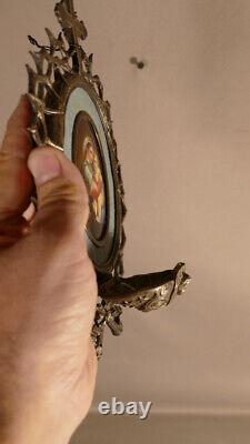 Silver-plated Bronze Holy Water Font with Porcelain Plate, Late 19th Century