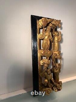 Small Chinese High Relief in Gilded Wood, Late 19th/Early 20th Century