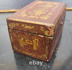 Small Chinese lacquer box decorated with chinoiserie, 19th century