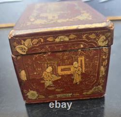 Small Chinese lacquer box decorated with chinoiserie, 19th century