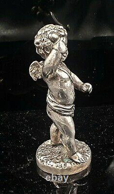 Small Subject Cherubin Angelot Silver Bronze Epoque Xixeme Haut. 11cm