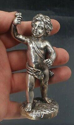 Small Subject Cherubin Angelot Silver Bronze Epoque Xixeme Haut. 11cm