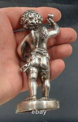 Small Subject Cherubin Angelot Silver Bronze Epoque Xixeme Haut. 11cm