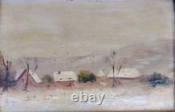 Small oil on wood, countryside under the snow, 19th century, with its period frame