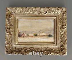 Small oil on wood, countryside under the snow, 19th century, with its period frame