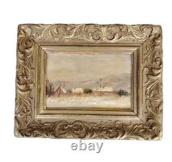Small oil on wood, countryside under the snow, 19th century, with its period frame