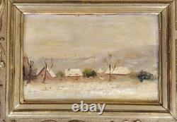 Small oil on wood, countryside under the snow, 19th century, with its period frame