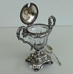 Solid Silver Mustard Pot and Baccarat Crystal from the Napoleon III Era, 19th Century.