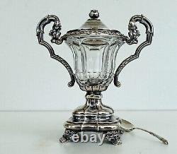 Solid Silver Mustard Pot and Baccarat Crystal from the Napoleon III Era, 19th Century.