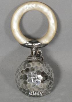 Solid silver and mother-of-pearl baby rattle, 19th century