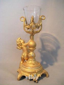 Soliflore / Candlestick With Putti In Gilded Bronze Time Nineteenth Century