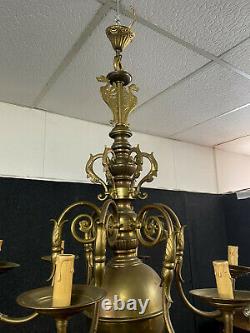 Spectacular And Important Dutch Chandelier In Gold Brass 19th Century