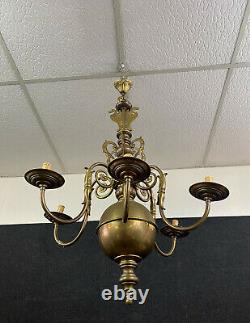 Spectacular And Important Dutch Chandelier In Gold Brass 19th Century