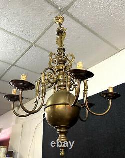 Spectacular And Important Dutch Chandelier In Gold Brass 19th Century