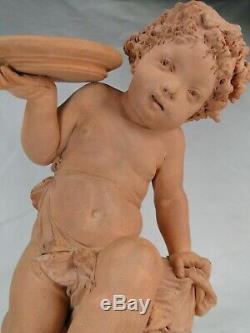 Spl. Clay Sculpture Putti Child Carrier-belleuse Ed. Period Nineteenth